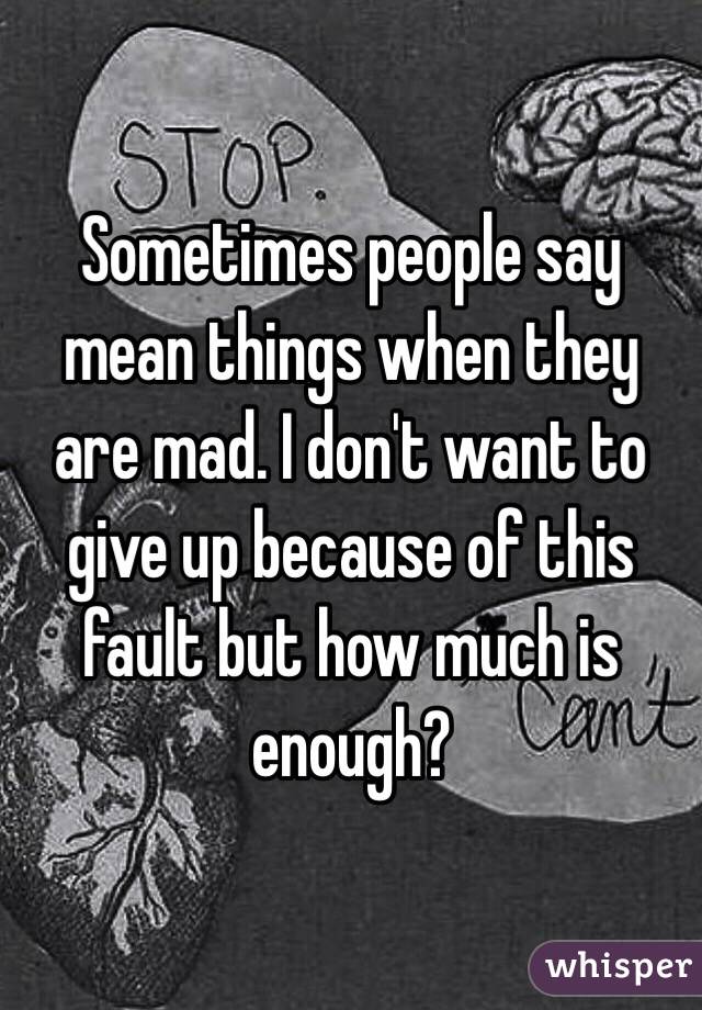 Sometimes people say mean things when they are mad. I don't want to give up because of this fault but how much is enough?