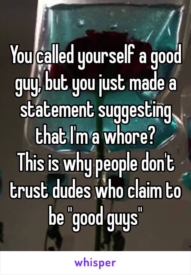 You called yourself a good guy, but you just made a statement suggesting that I'm a whore? 
This is why people don't trust dudes who claim to be "good guys"