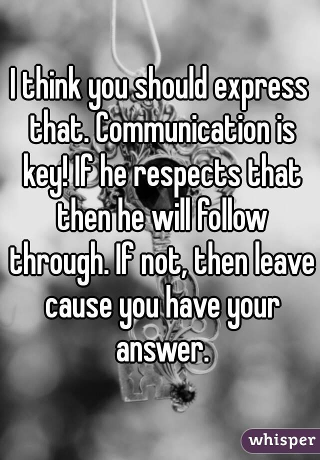 I think you should express that. Communication is key! If he respects that then he will follow through. If not, then leave cause you have your answer.