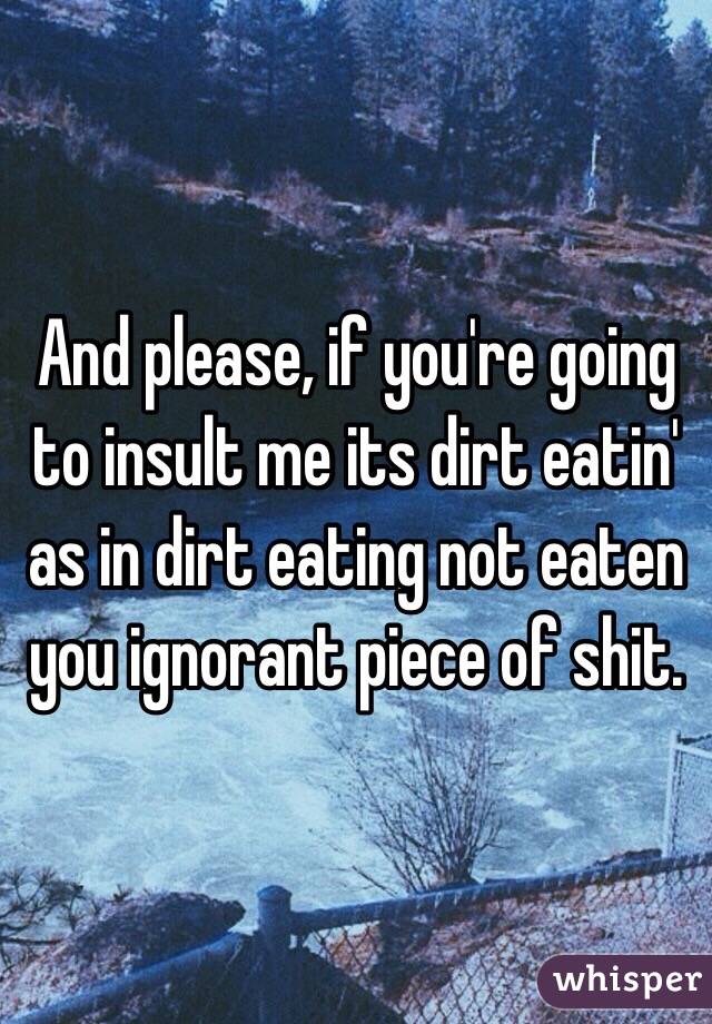 And please, if you're going to insult me its dirt eatin' as in dirt eating not eaten you ignorant piece of shit.