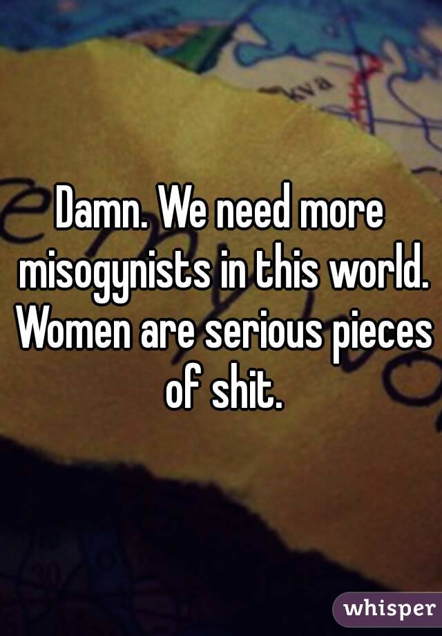 Damn. We need more misogynists in this world. Women are serious pieces of shit.