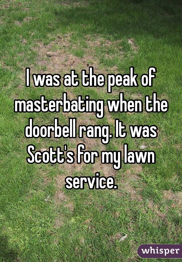 I was at the peak of masterbating when the doorbell rang. It was Scott's for my lawn service. 