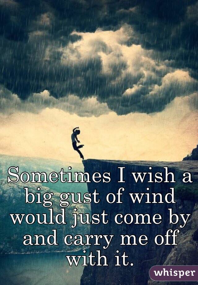 Sometimes I wish a big gust of wind would just come by and carry me off with it.