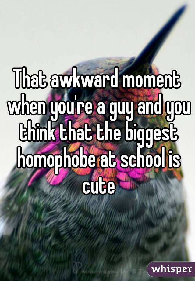 That awkward moment when you're a guy and you think that the biggest homophobe at school is cute