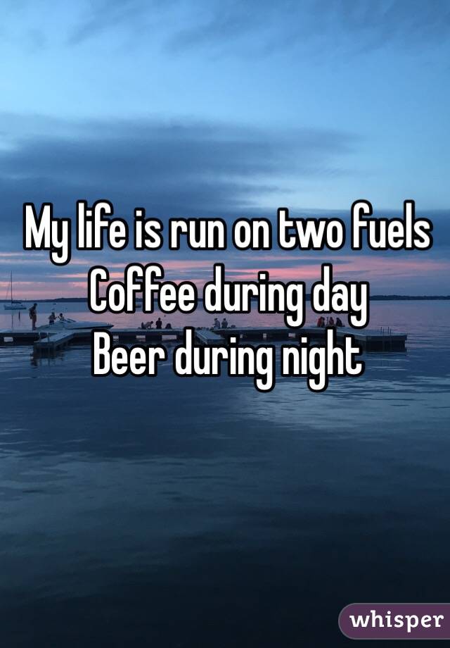 My life is run on two fuels 
Coffee during day 
Beer during night 