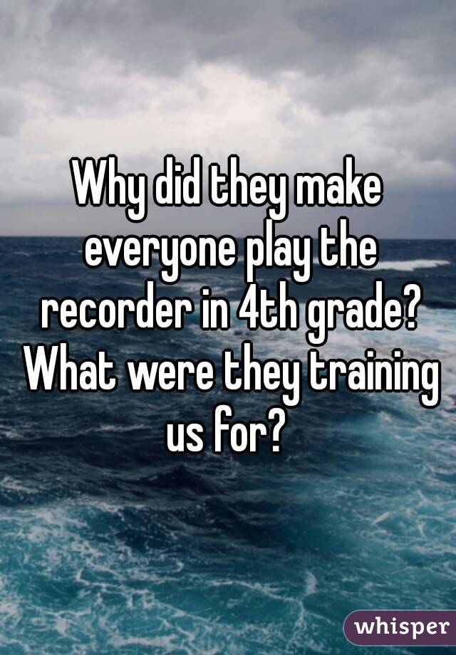 Why did they make everyone play the recorder in 4th grade? What were they training us for? 