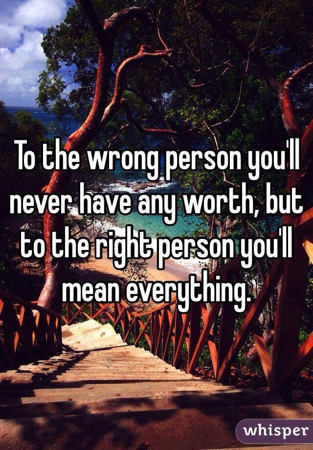 To the wrong person you'll never have any worth, but to the right person you'll mean everything.