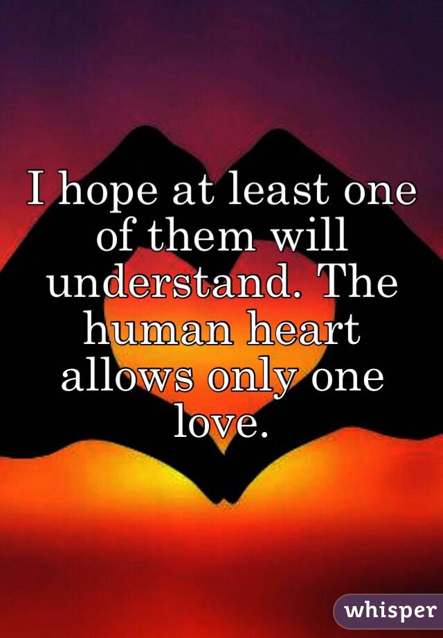 I hope at least one of them will understand. The human heart allows only one love. 