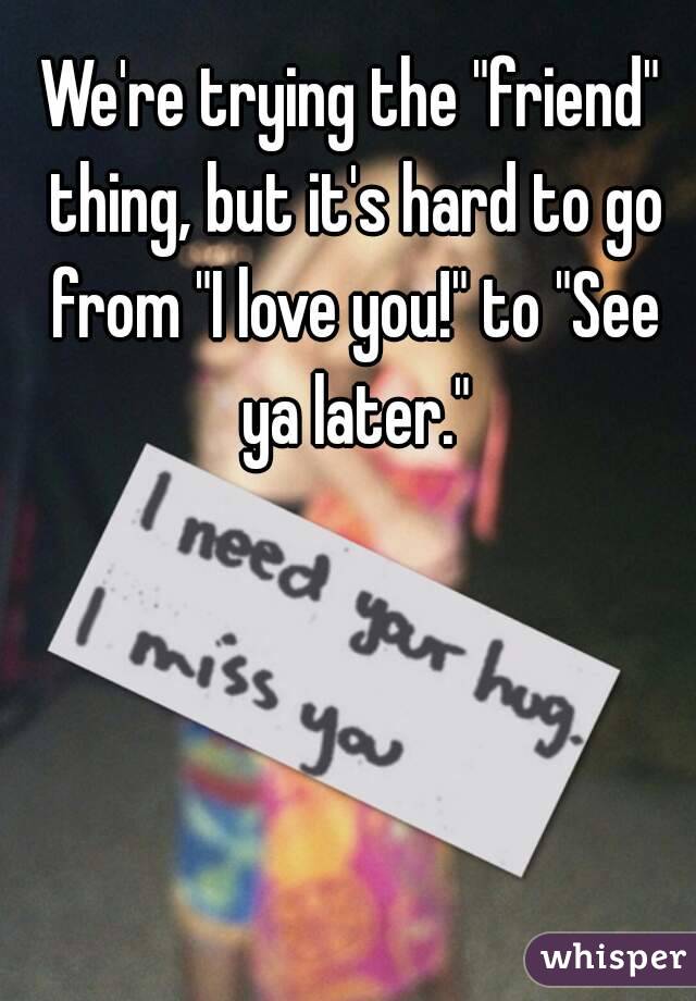 We're trying the "friend" thing, but it's hard to go from "I love you!" to "See ya later."