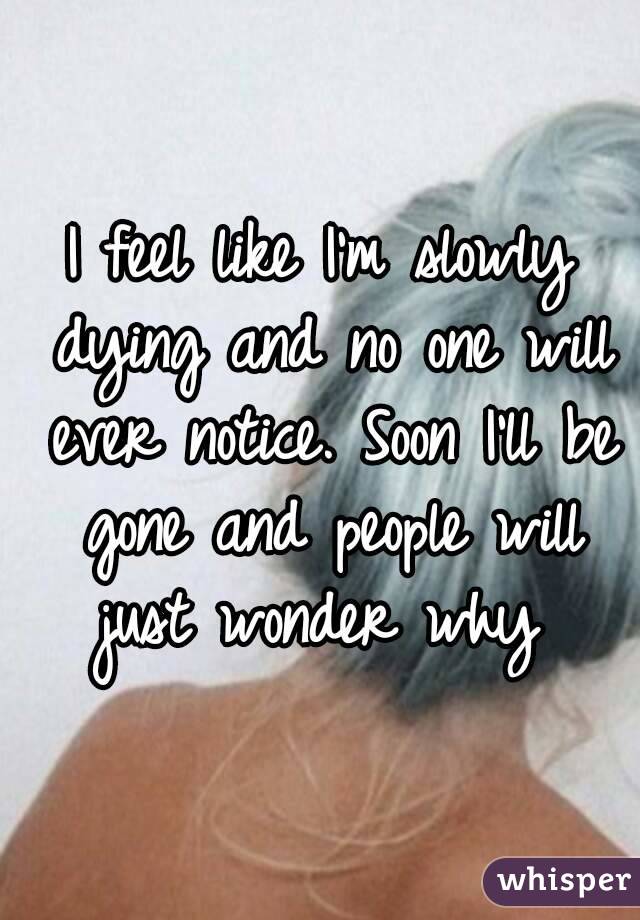 I feel like I'm slowly dying and no one will ever notice. Soon I'll be gone and people will just wonder why 