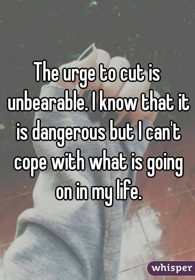 The urge to cut is unbearable. I know that it is dangerous but I can't cope with what is going on in my life.