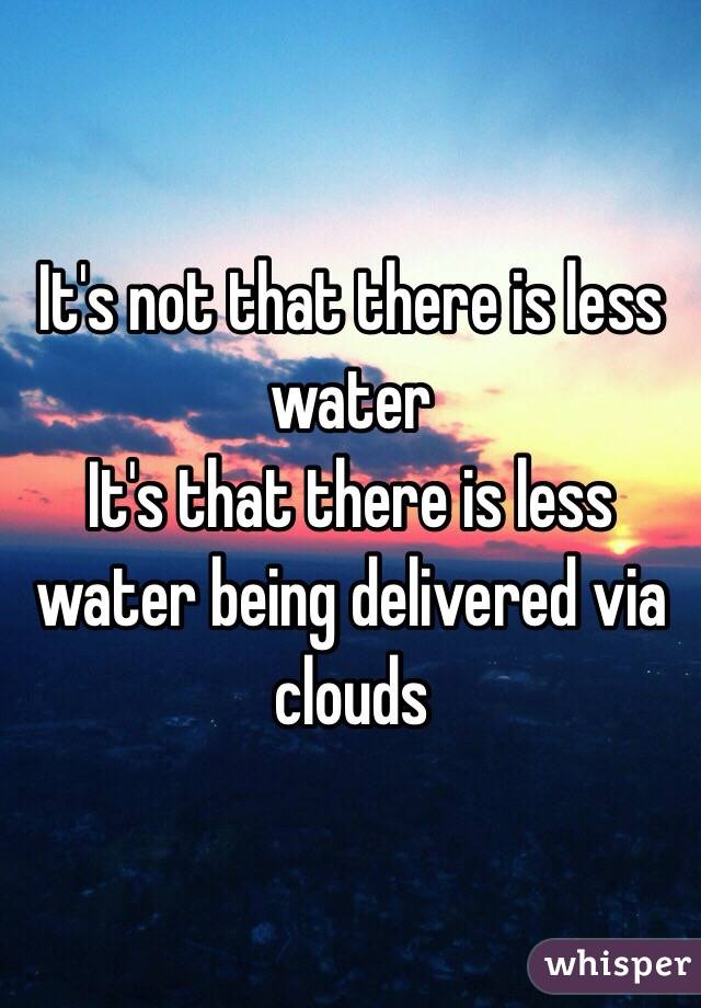 It's not that there is less water 
It's that there is less water being delivered via clouds 