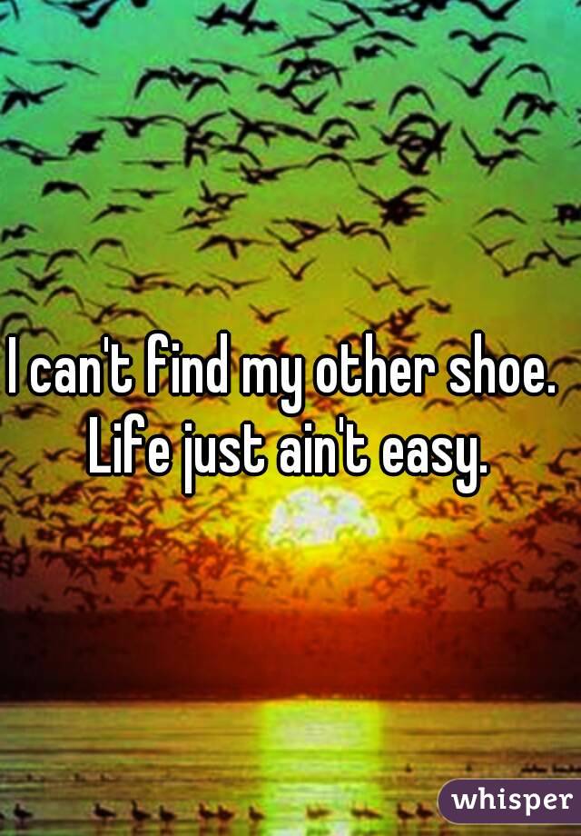 I can't find my other shoe. 
Life just ain't easy.