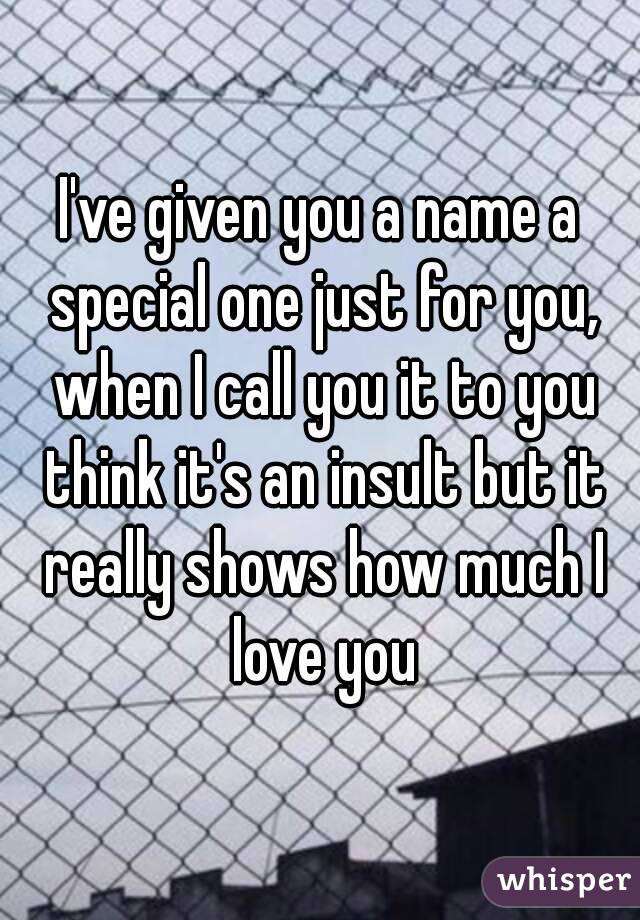 I've given you a name a special one just for you, when I call you it to you think it's an insult but it really shows how much I love you