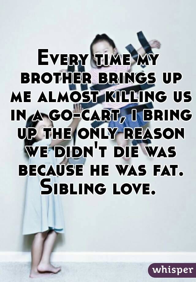 Every time my brother brings up me almost killing us in a go-cart, i bring up the only reason we didn't die was because he was fat.
Sibling love.