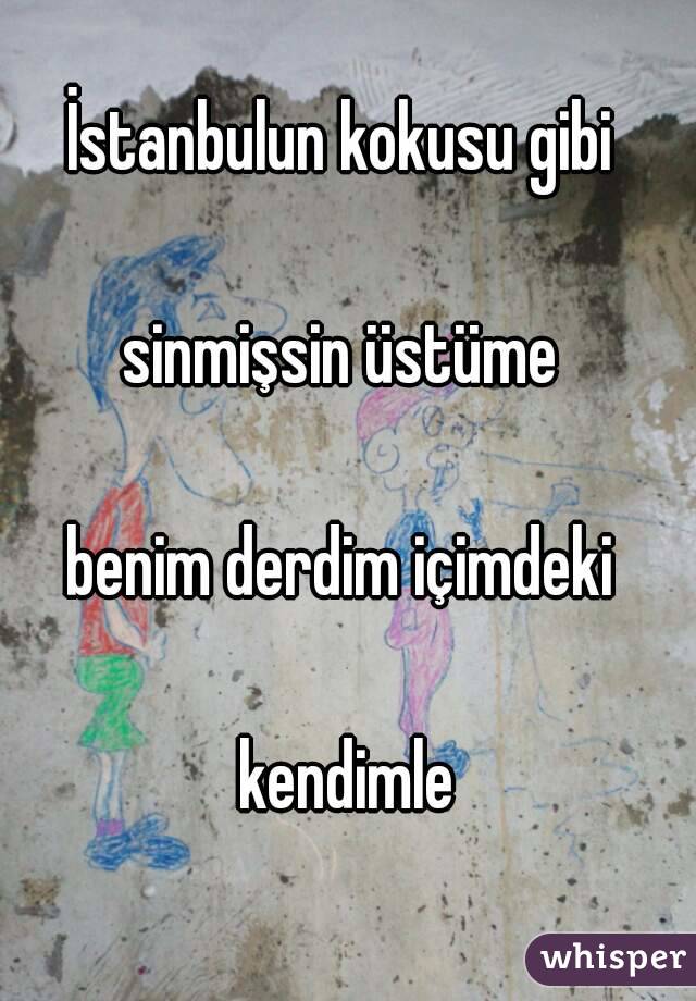 İstanbulun kokusu gibi

 sinmişsin üstüme 

benim derdim içimdeki

 kendimle