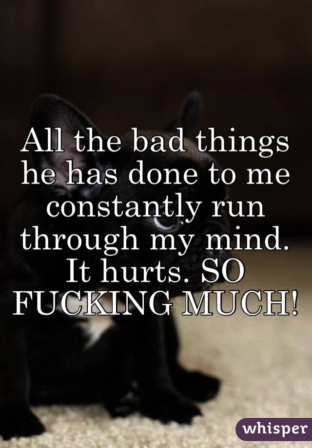 All the bad things he has done to me constantly run through my mind. It hurts. SO FUCKING MUCH!