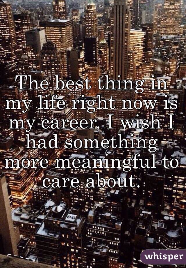 The best thing in my life right now is my career. I wish I had something more meaningful to care about. 