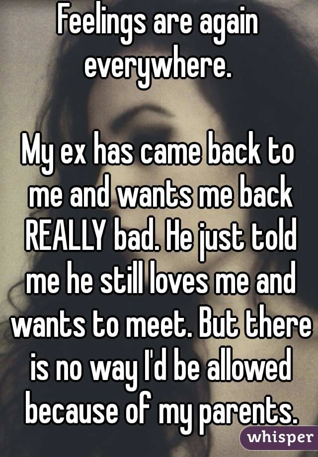 Feelings are again everywhere. 

My ex has came back to me and wants me back REALLY bad. He just told me he still loves me and wants to meet. But there is no way I'd be allowed because of my parents.