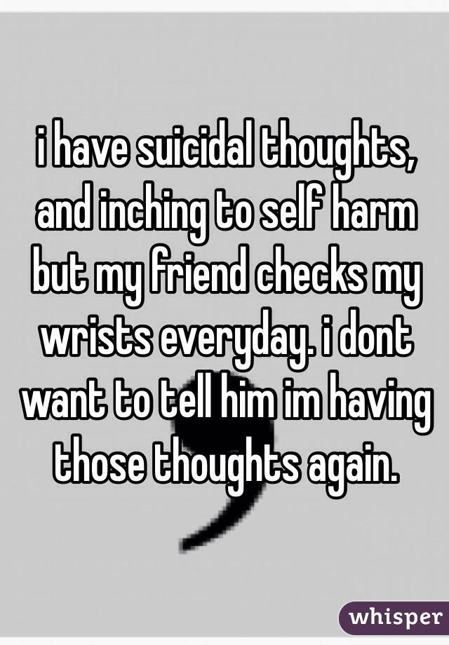 i have suicidal thoughts, and inching to self harm but my friend checks my wrists everyday. i dont want to tell him im having those thoughts again.