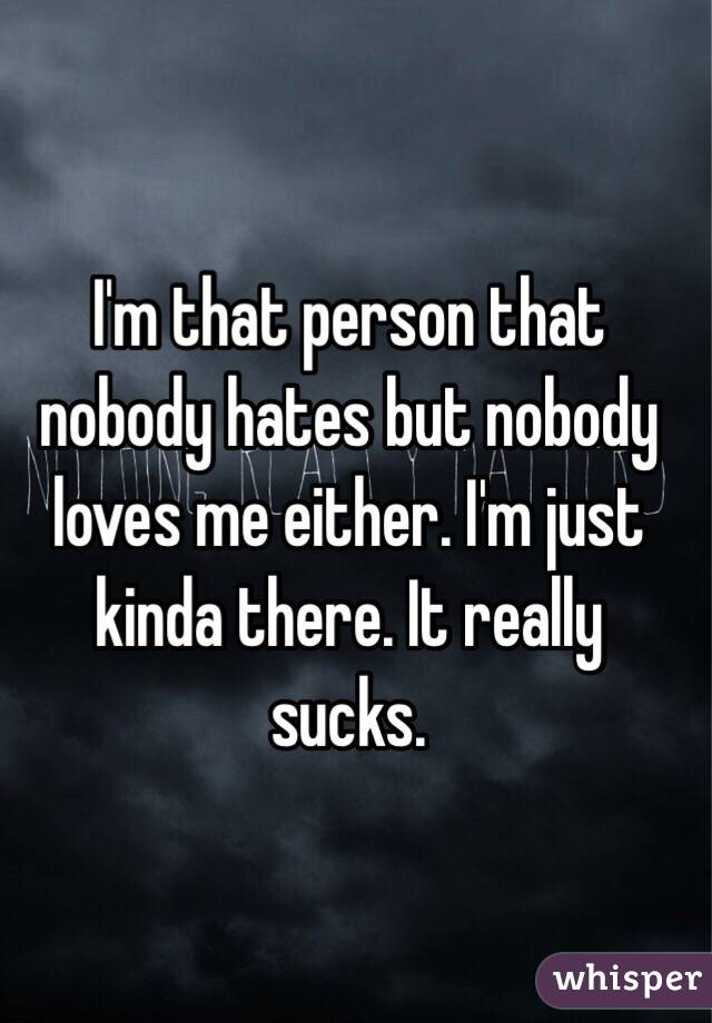 I'm that person that nobody hates but nobody loves me either. I'm just kinda there. It really sucks.