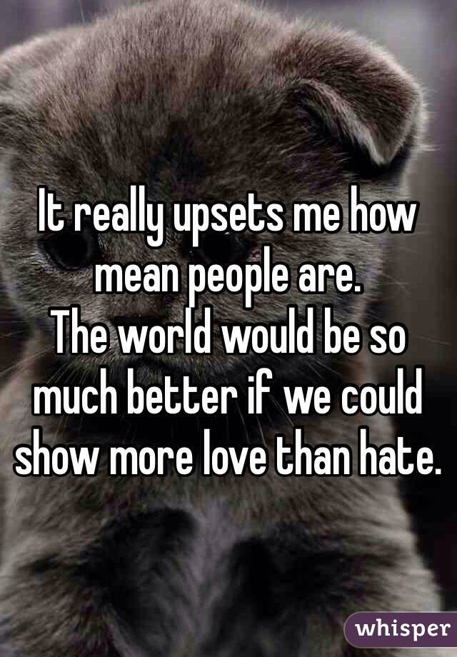 It really upsets me how mean people are.
The world would be so much better if we could show more love than hate.