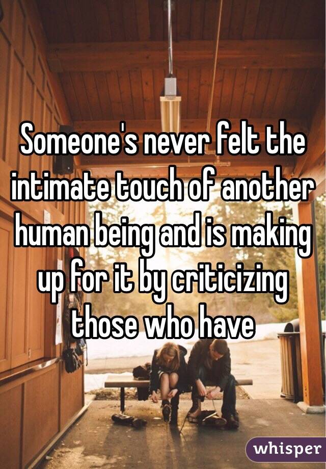 Someone's never felt the intimate touch of another human being and is making up for it by criticizing those who have