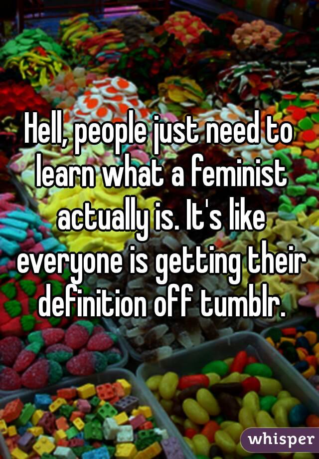 Hell, people just need to learn what a feminist actually is. It's like everyone is getting their definition off tumblr.