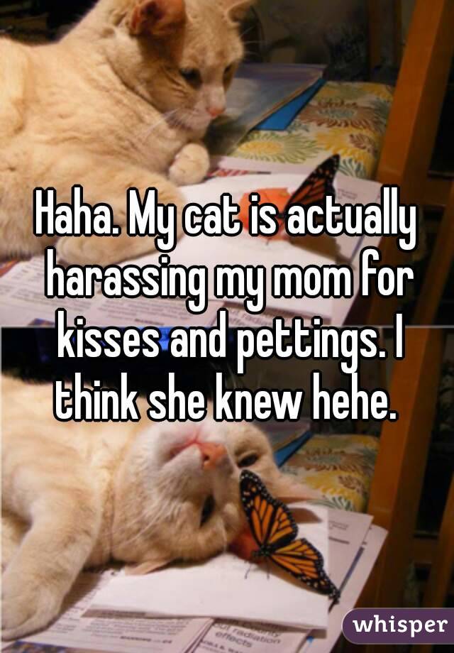 Haha. My cat is actually harassing my mom for kisses and pettings. I think she knew hehe. 