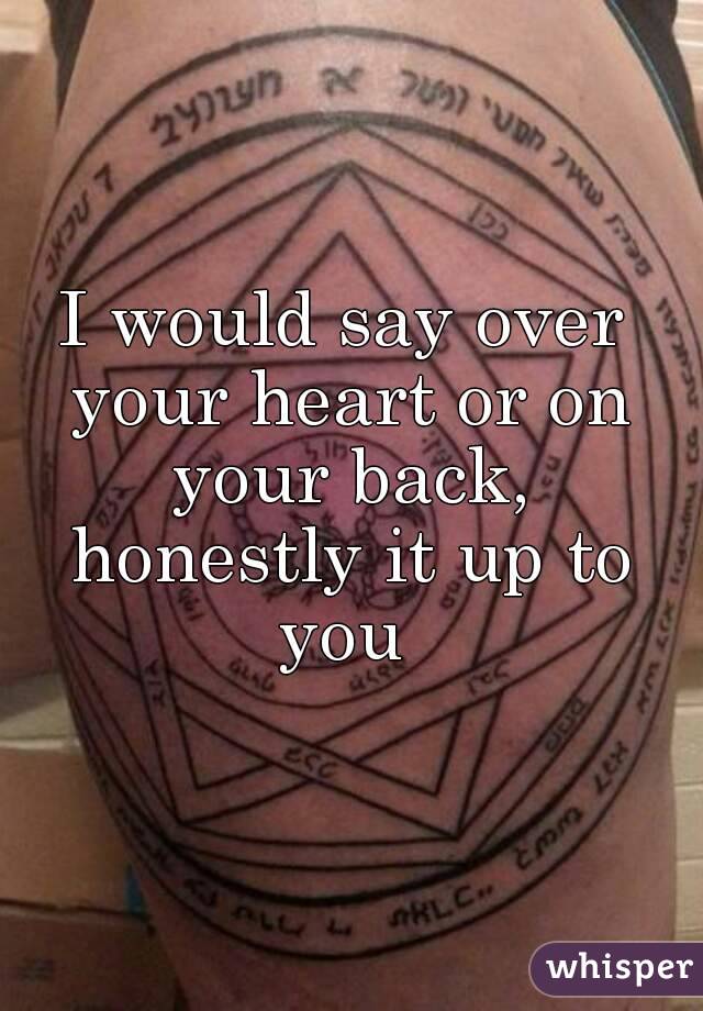 I would say over your heart or on your back, honestly it up to you 