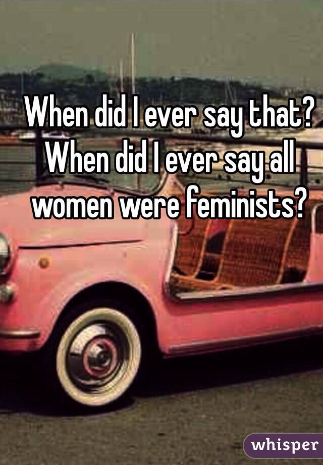 When did I ever say that? When did I ever say all women were feminists?