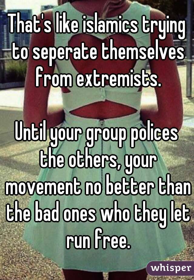 That's like islamics trying to seperate themselves from extremists.

Until your group polices the others, your movement no better than the bad ones who they let run free.