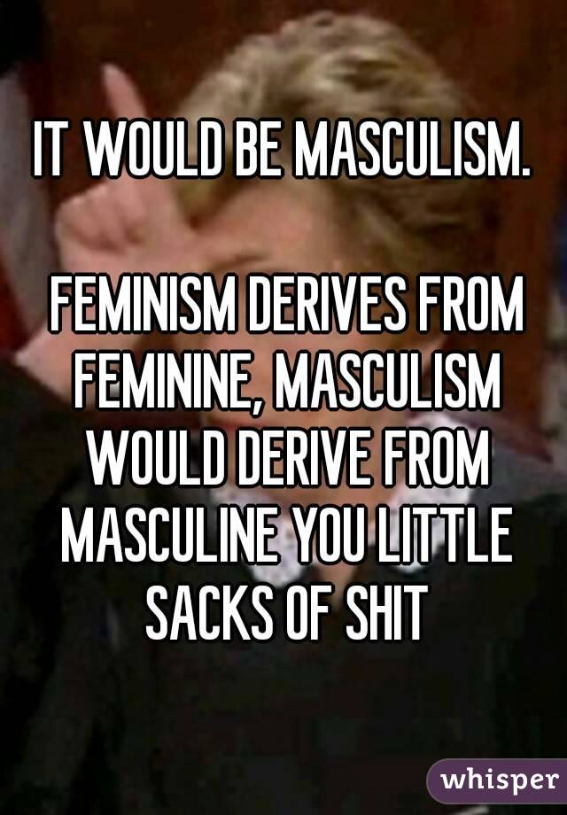 IT WOULD BE MASCULISM.

 FEMINISM DERIVES FROM FEMININE, MASCULISM WOULD DERIVE FROM MASCULINE YOU LITTLE SACKS OF SHIT