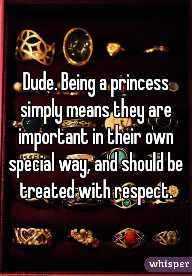 Dude. Being a princess simply means they are important in their own special way, and should be treated with respect.