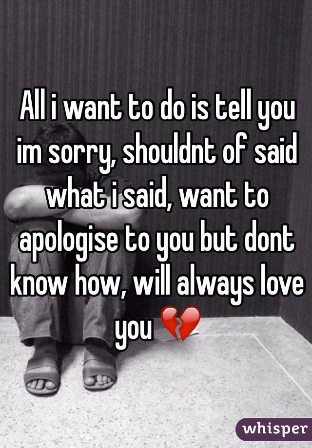 All i want to do is tell you im sorry, shouldnt of said what i said, want to apologise to you but dont know how, will always love you 💔