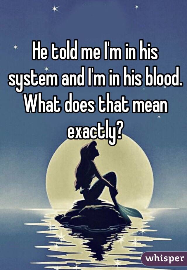 He told me I'm in his system and I'm in his blood. What does that mean exactly?