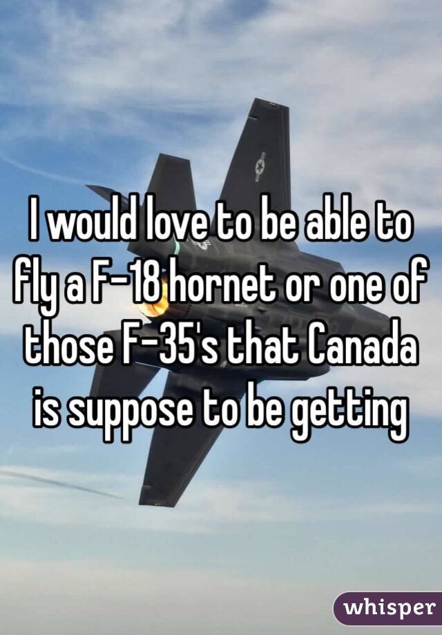 I would love to be able to fly a F-18 hornet or one of those F-35's that Canada is suppose to be getting 