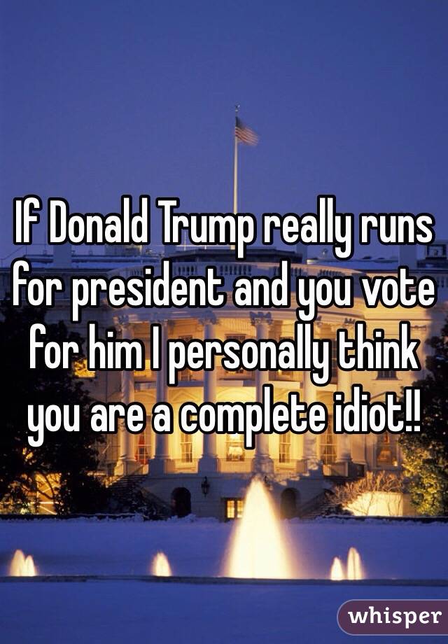 If Donald Trump really runs for president and you vote for him I personally think you are a complete idiot!!