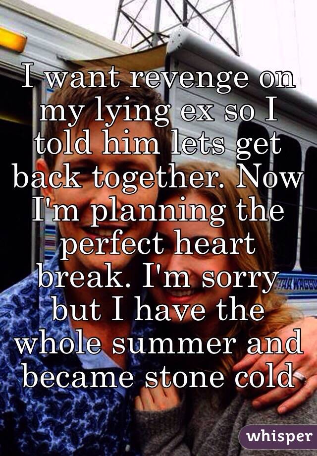 I want revenge on my lying ex so I told him lets get back together. Now I'm planning the perfect heart break. I'm sorry but I have the whole summer and became stone cold