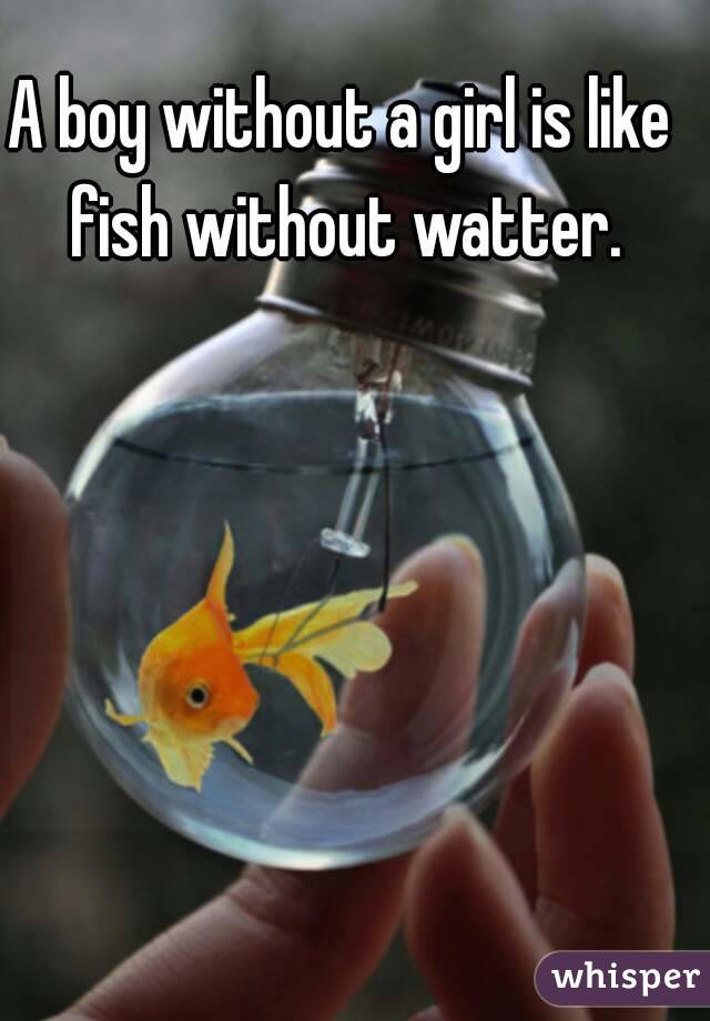 A boy without a girl is like fish without watter.
