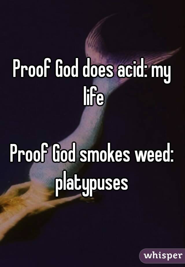 Proof God does acid: my life

Proof God smokes weed: platypuses 