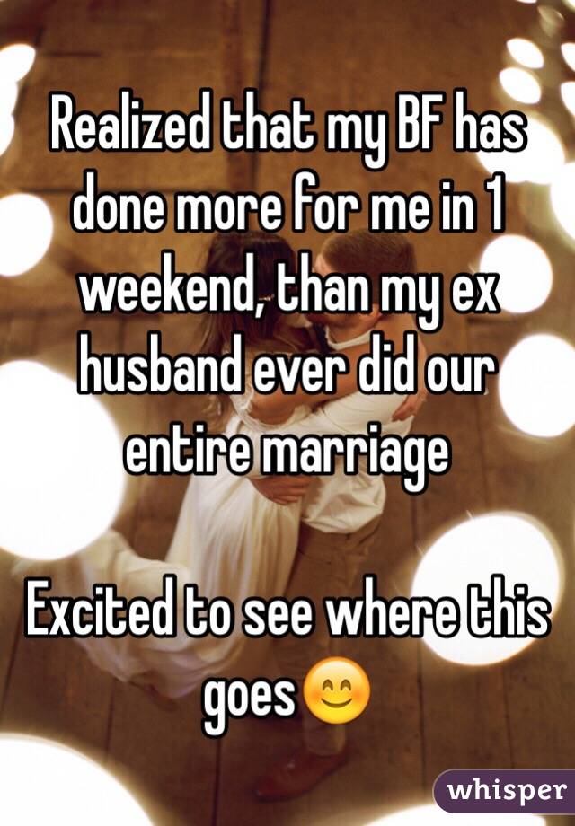 Realized that my BF has done more for me in 1 weekend, than my ex husband ever did our entire marriage

Excited to see where this goes😊