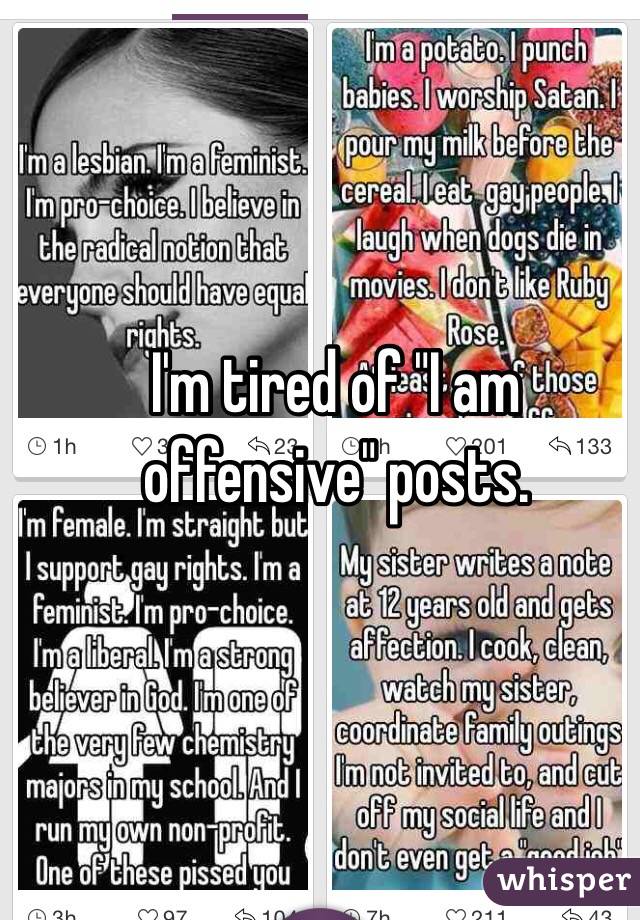 I'm tired of "I am offensive" posts.