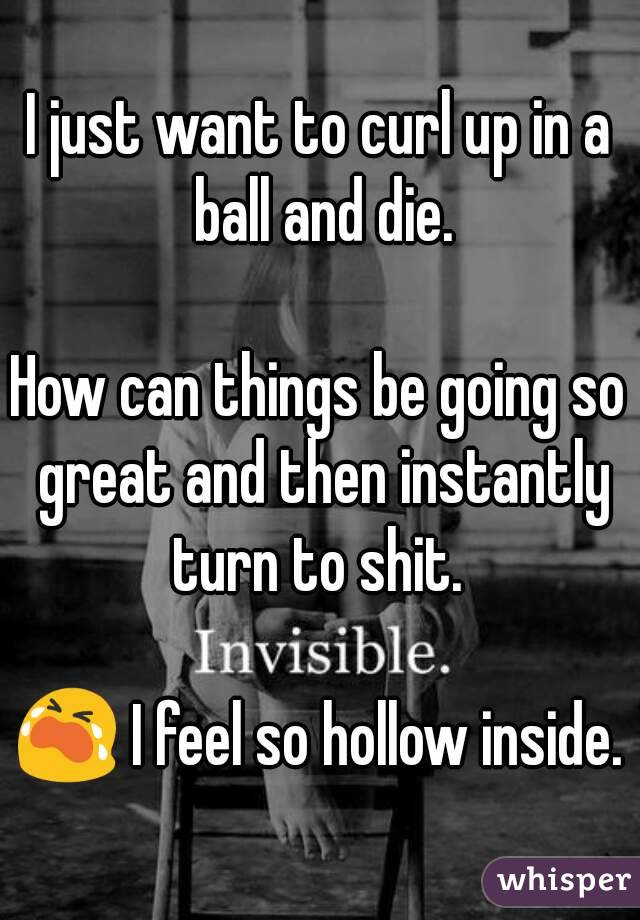 I just want to curl up in a ball and die.

How can things be going so great and then instantly turn to shit. 

😭 I feel so hollow inside.