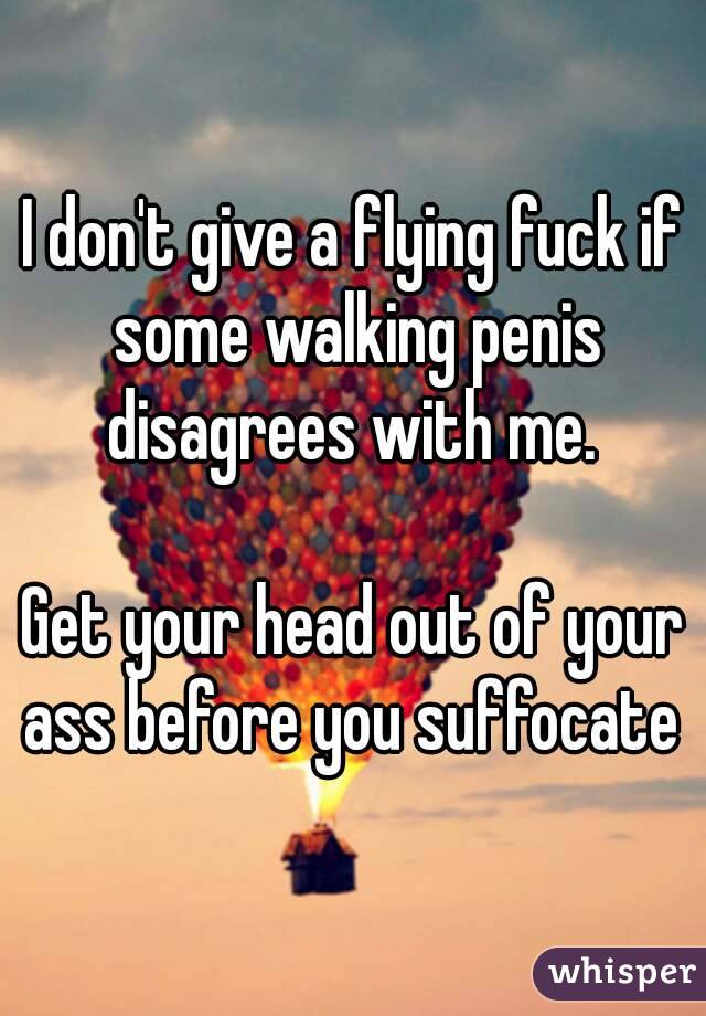 I don't give a flying fuck if some walking penis disagrees with me. 

Get your head out of your ass before you suffocate 