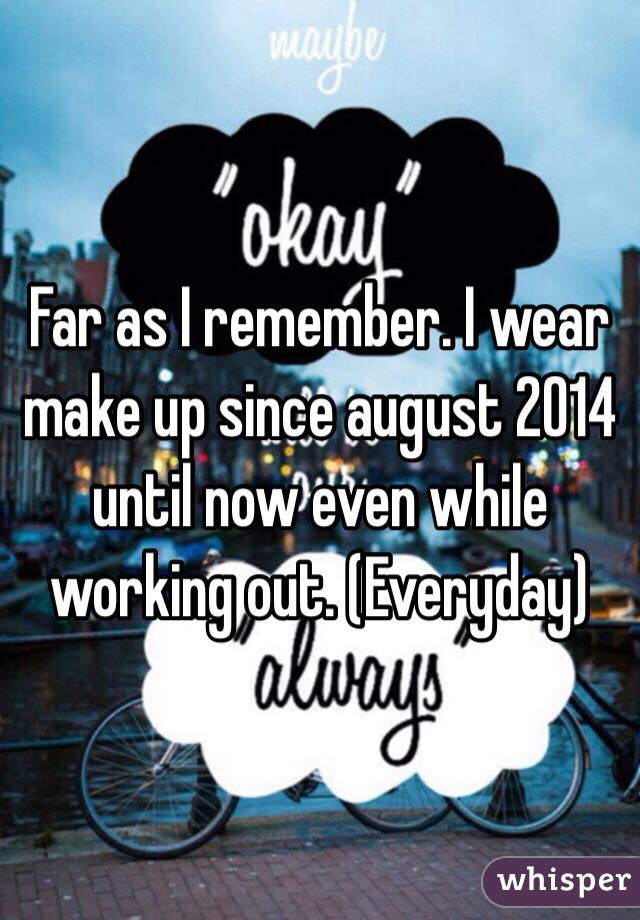 Far as I remember. I wear make up since august 2014 until now even while working out. (Everyday) 