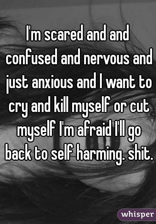 I'm scared and and confused and nervous and just anxious and I want to cry and kill myself or cut myself I'm afraid I'll go back to self harming. shit. 