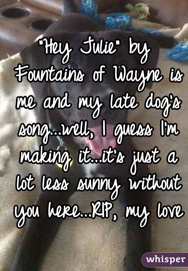 "Hey Julie" by Fountains of Wayne is me and my late dog's song...well, I guess I'm making it...it's just a lot less sunny without you here...RIP, my love