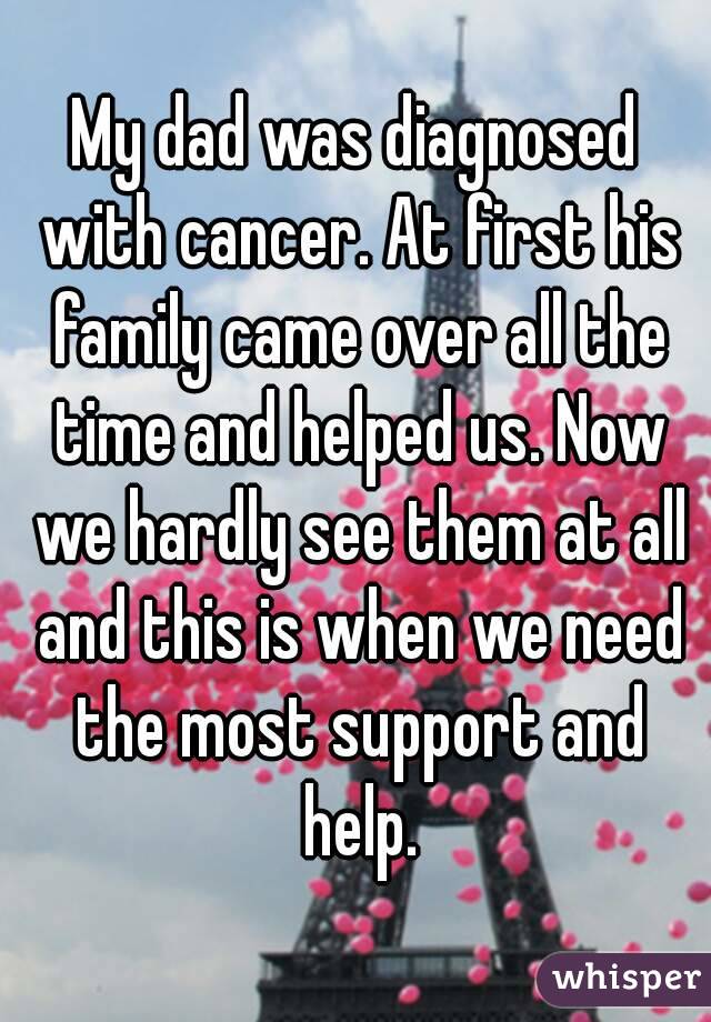 My dad was diagnosed with cancer. At first his family came over all the time and helped us. Now we hardly see them at all and this is when we need the most support and help.