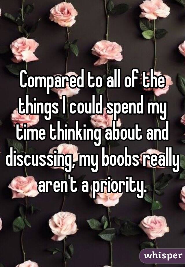 Compared to all of the things I could spend my time thinking about and discussing, my boobs really aren't a priority.